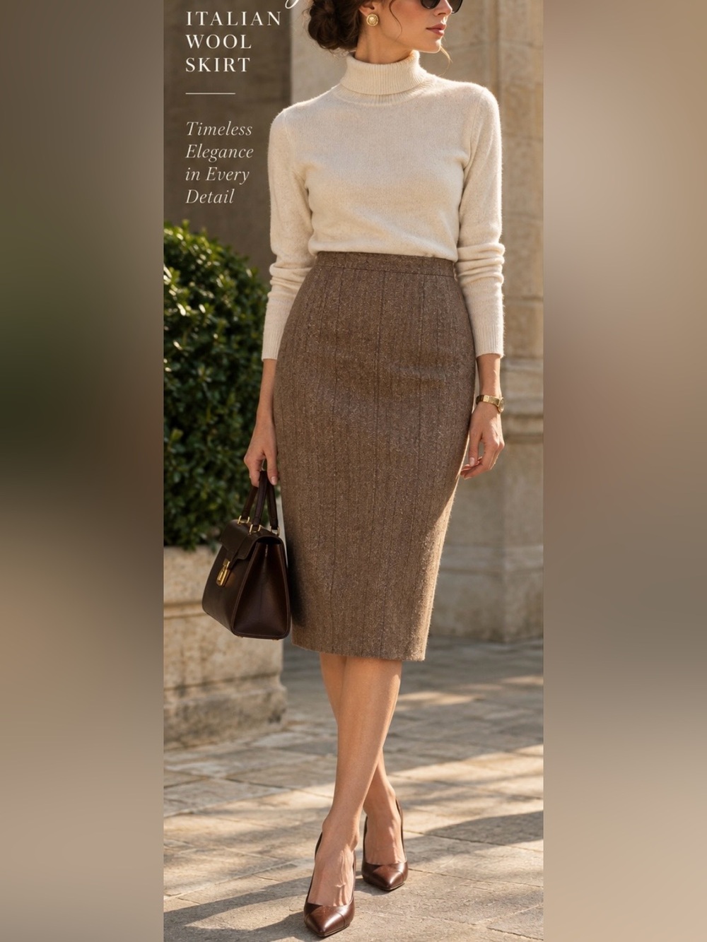Vintage Luciano Barbera Brown Italian Wool Pencil Skirt in Brown.Size XL